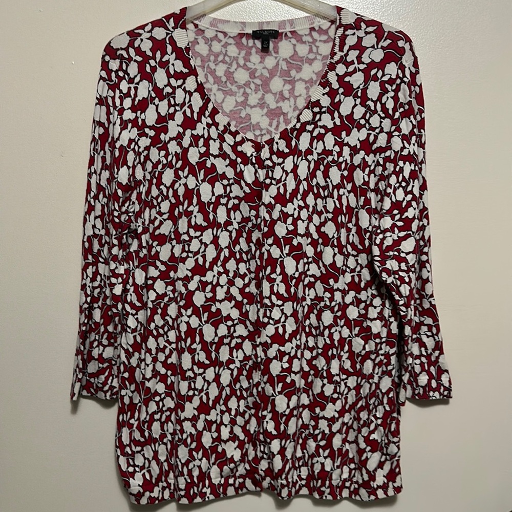 Talbots Women's Red Floral Cotton Cardigan Sweater Size 2X